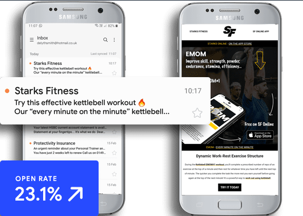 Email marketing for Starks Fitness. Open rate results